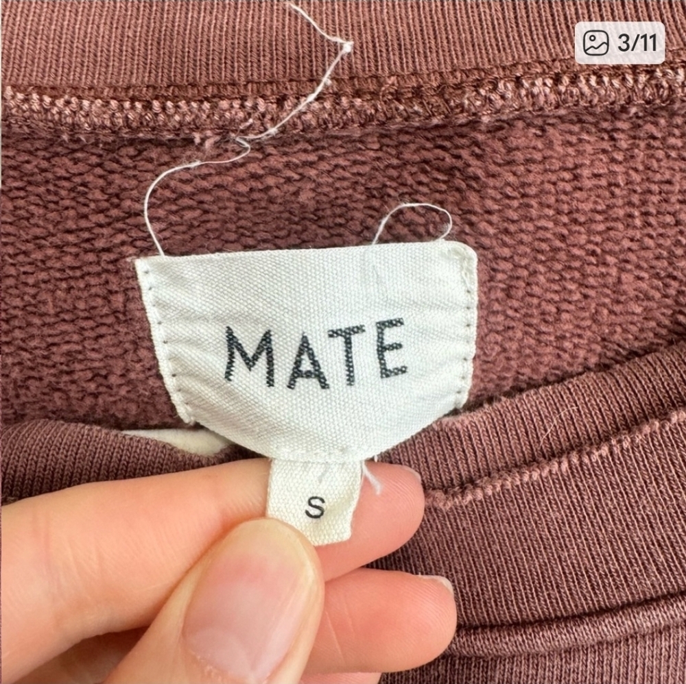 MATE The Label Sweatshirt Small Womens Brown Raglan Pullover Organic Cotton